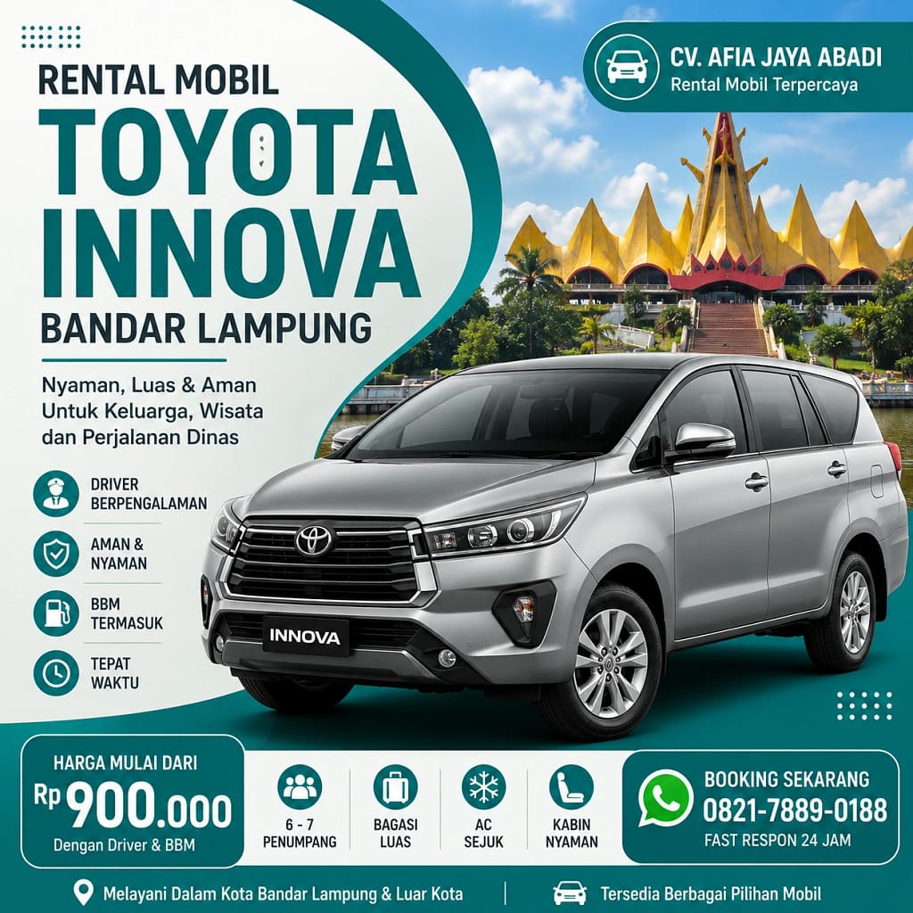 Rental Mobil Toyota Innova Bandar Lampung Paket Supir CV Afia Jaya Abadi