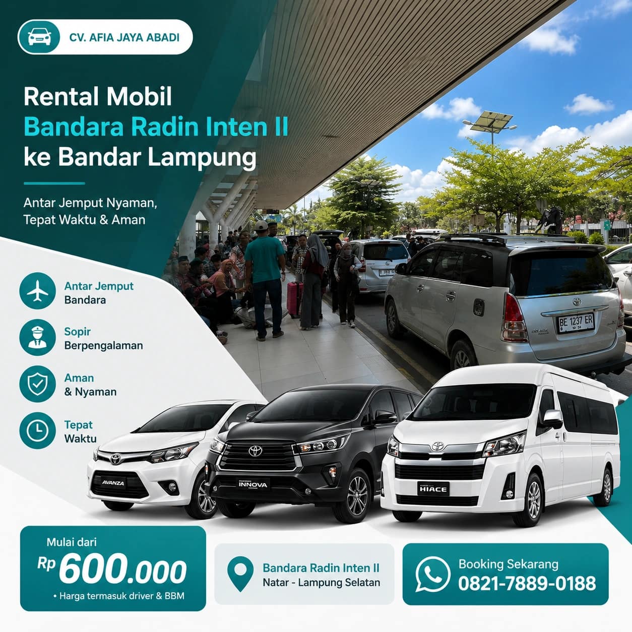 Rental Mobil Bandara Radin Inten II ke Bandar Lampung