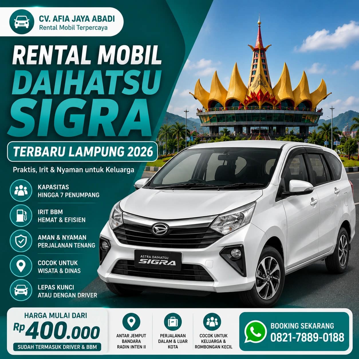 Rental Mobil Daihatsu Sigra Terbaru Lampung